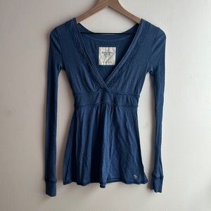 Y2k Abercrombie and Fitch babydoll navy long sleeve top